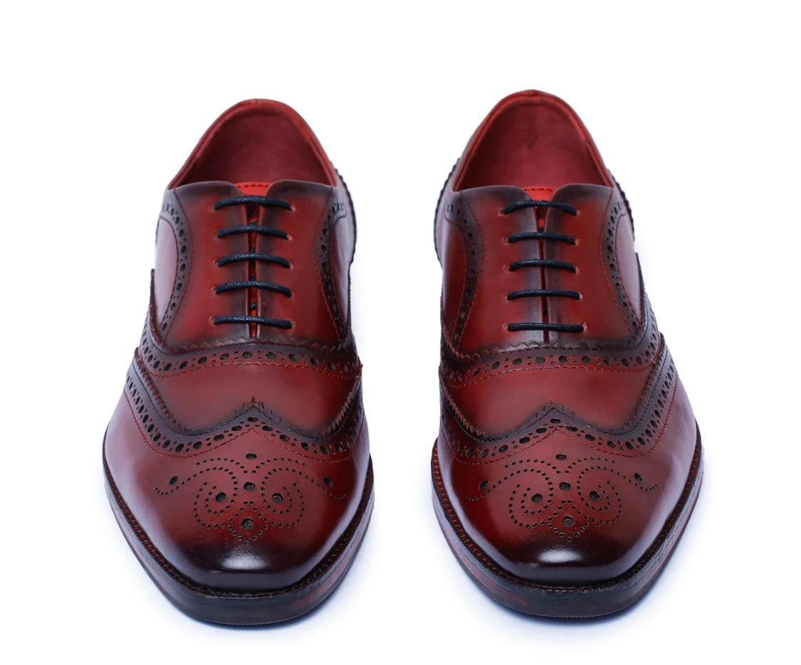 Wine red wingtip Oxford leather shoes - Whimsical Walk