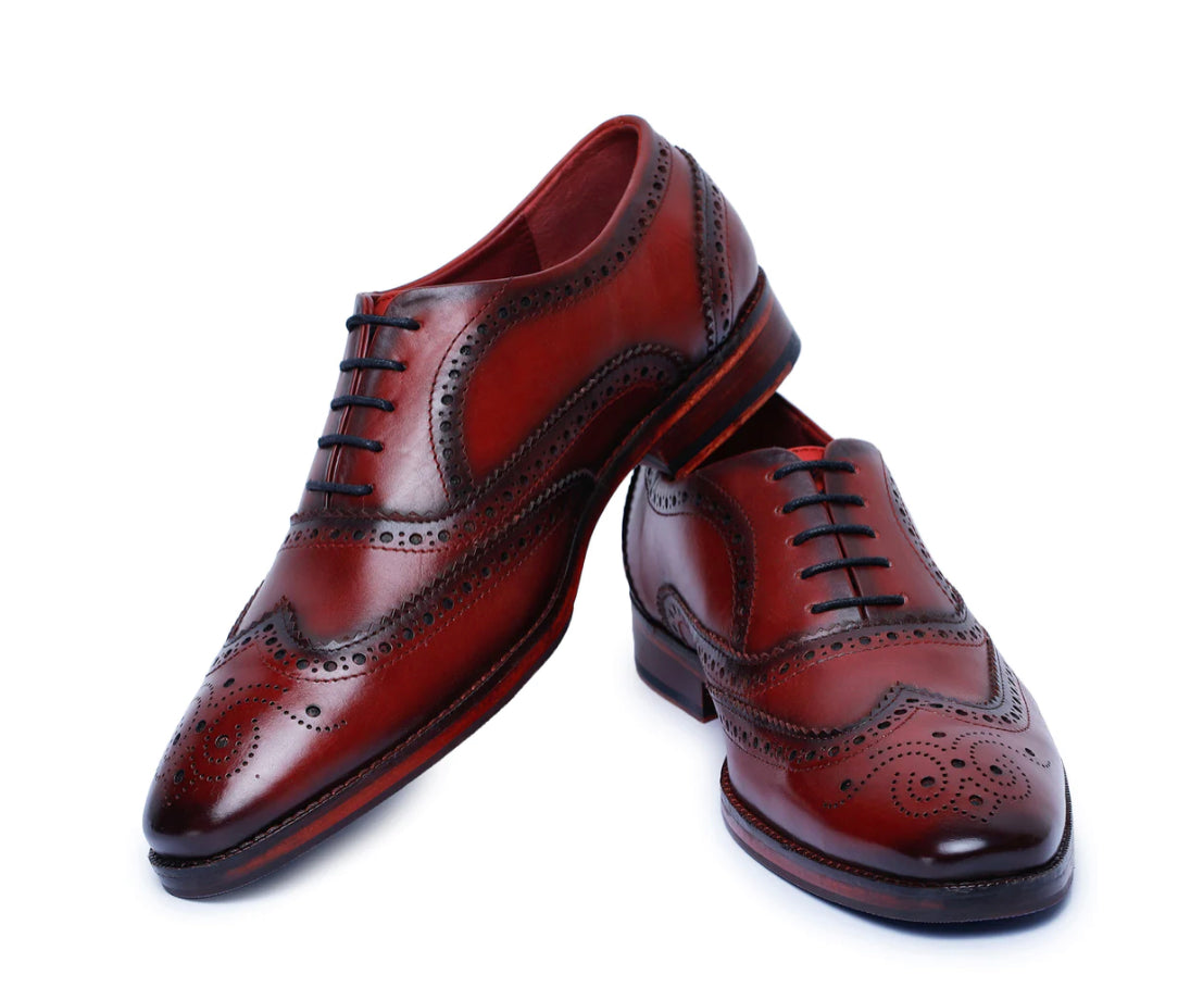 Wine red wingtip Oxford leather shoes - Whimsical Walk