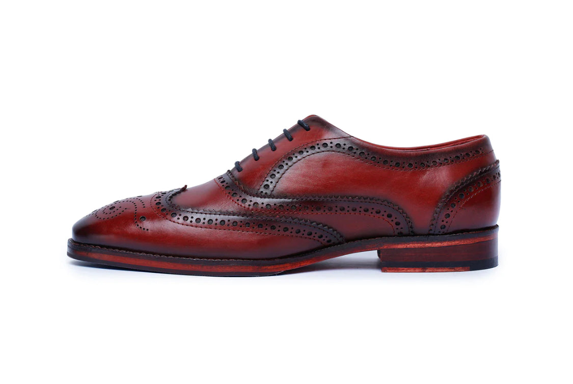 Wine red wingtip Oxford leather shoes - Whimsical Walk