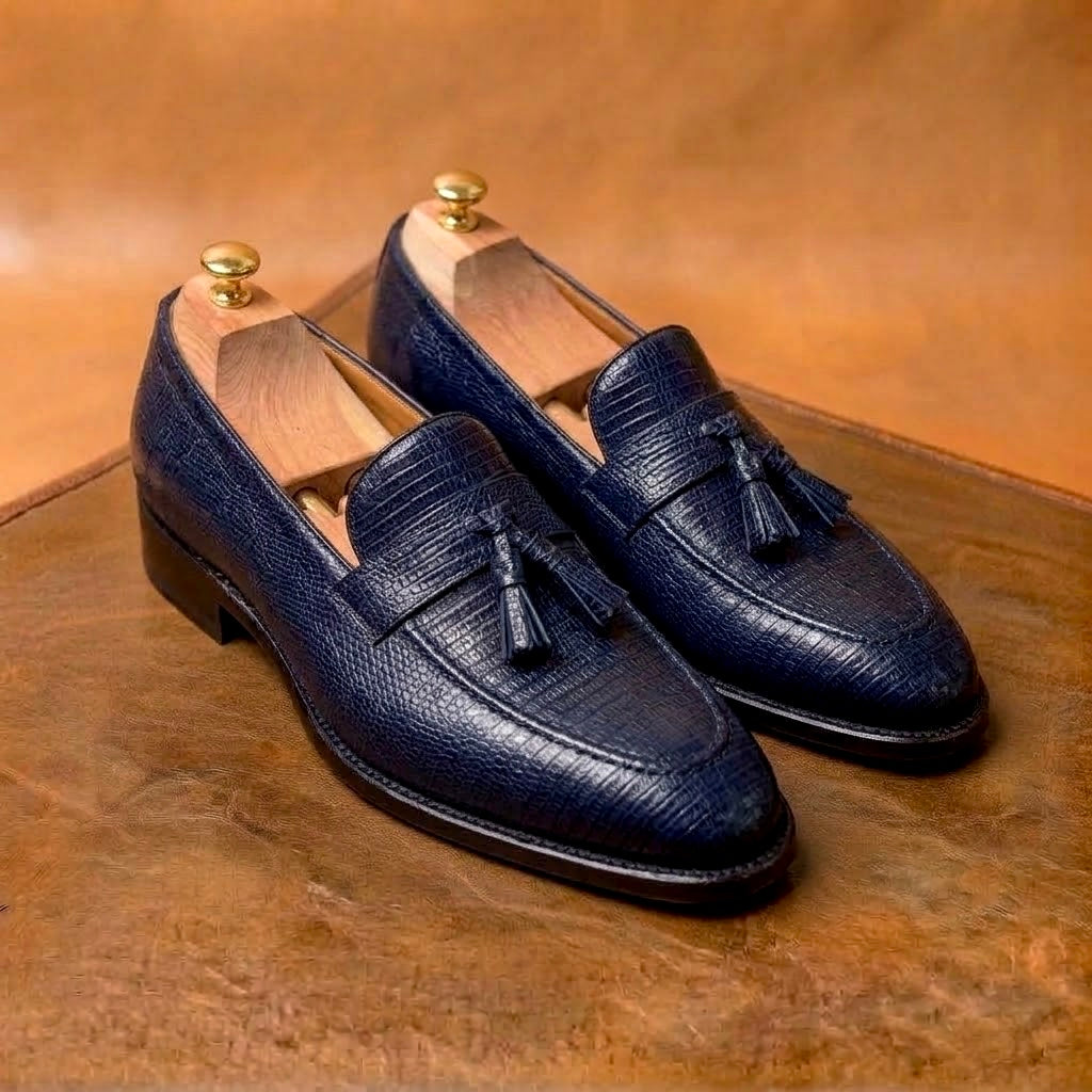 Navy blue lizard loafers