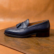 Navy blue lizard loafers