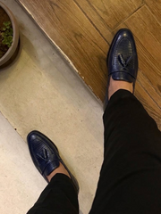 Navy blue lizard loafers